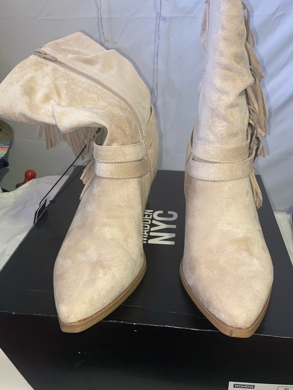 Steve Madden Cream Suede Fringe Ankle Boots